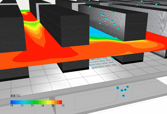 Example of heat movement within a server room visualized by the space visualization system