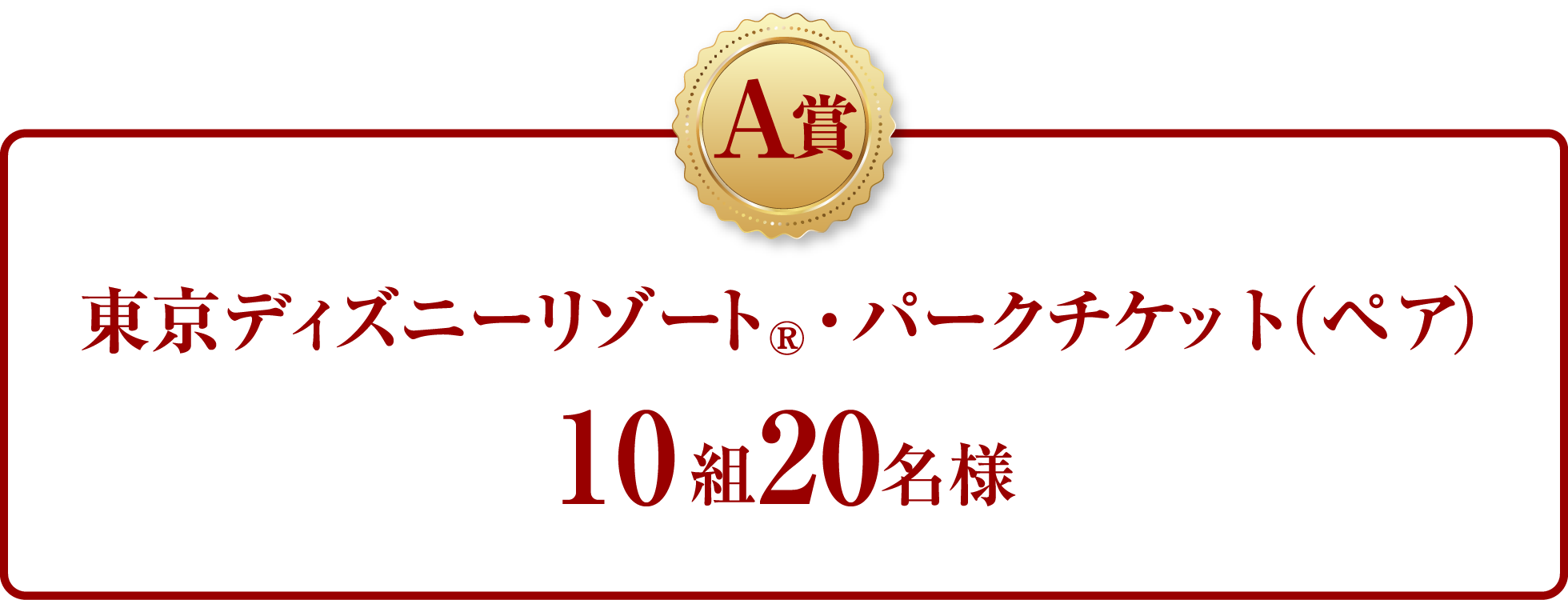A賞 東京ディズニーリゾートR・パークチケット(ペア)  10組20名様