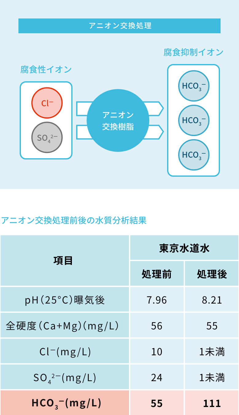 アニオン交換処理前後の水質分析結果